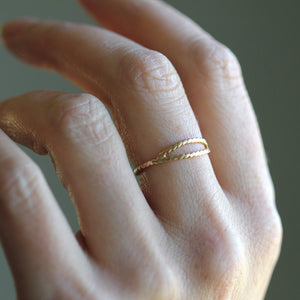 Cleo Ring - Sterling Silver or Lusterous 14k Gold Double Wrap Stacking Ring Made With Twisted Wire