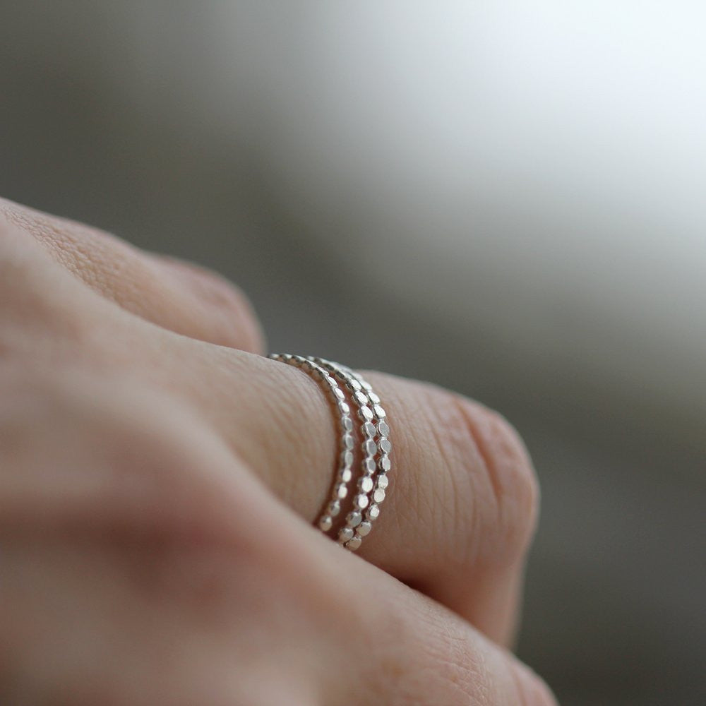 Orbit Stacking Rings - Bubbled Contemporary Band in Sterling Silver