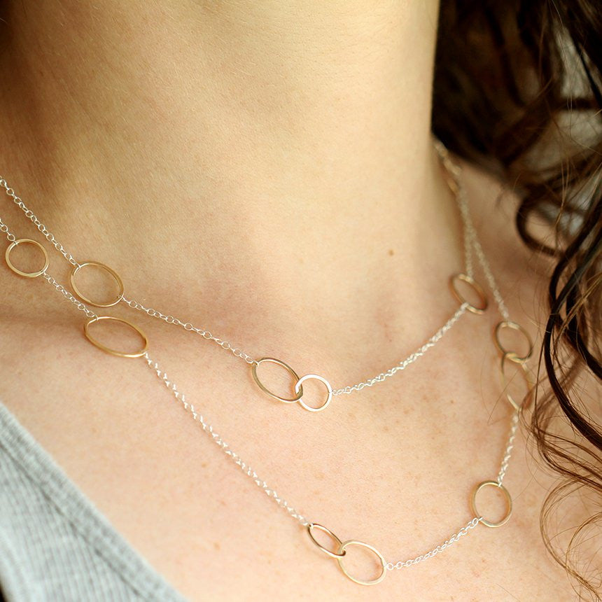 Double Wrap Amelia Necklace - Clustered Handmade Circles on Modern Chain