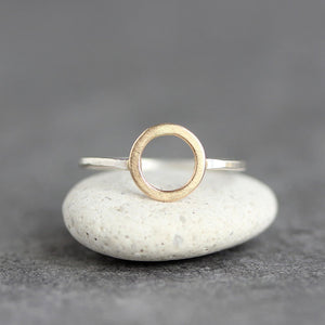 Io Ring - Delicate 14k Yellow or Rose Gold Circle With Sterling SIlver Band