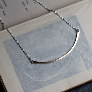 Horizon Necklace - Hammered Gently Curved Bar with Delicate Double Chain