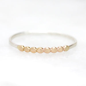 Demi-Orbit Band - Textured Mixed Metal Stacking RIng with Hammered 14k Beaded Wire Center