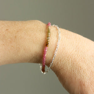 Watermelon Tourmaline Wrap Bracelet With Silver Chain