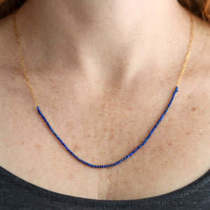 Lapis Lazuli Wrap Bracelet or Necklace With Dainty Gold Chain