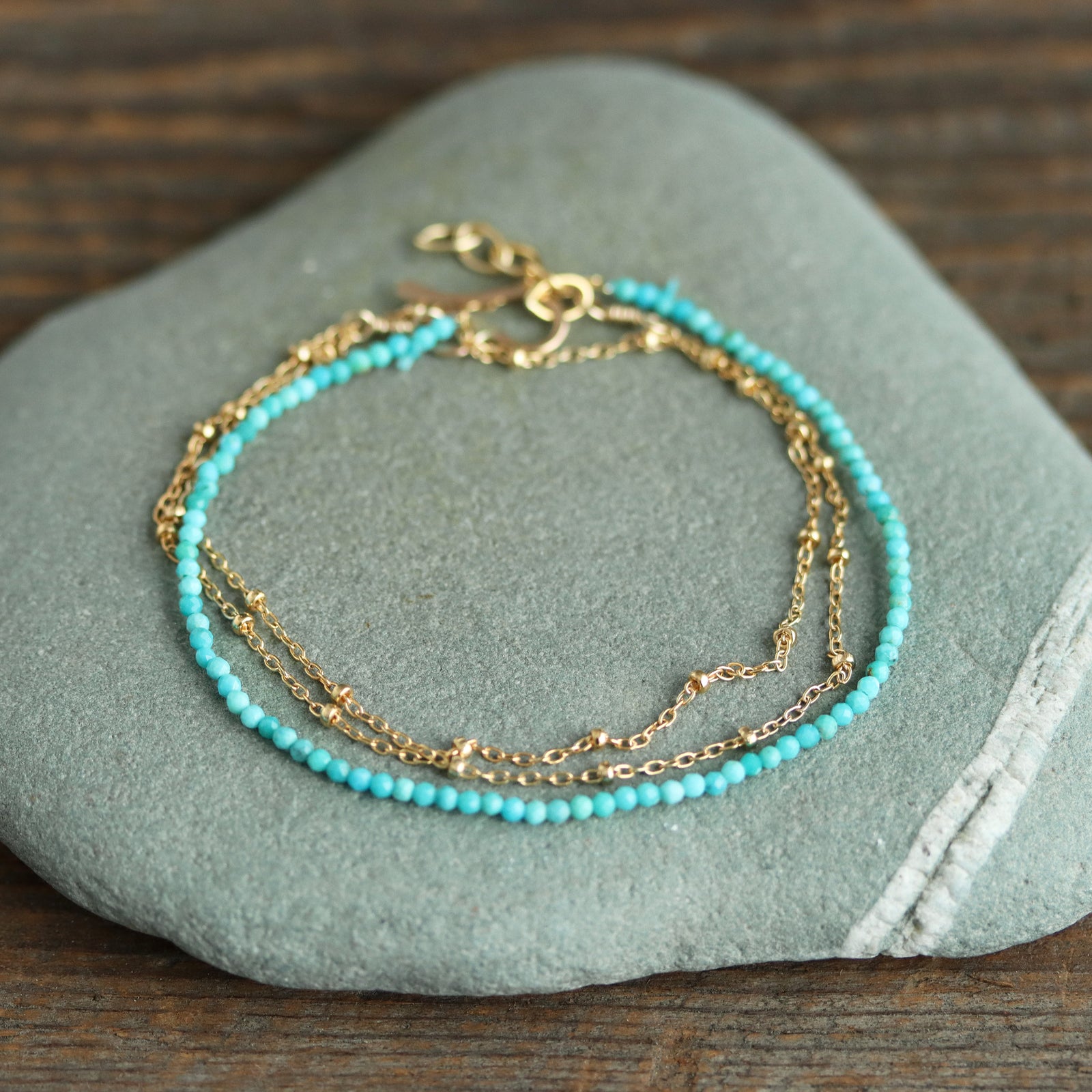 Faceted Turquoise Wrap Bracelet Or Necklace With Gold Chain