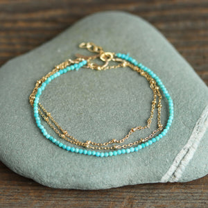 Faceted Turquoise Wrap Bracelet Or Necklace With Gold Chain