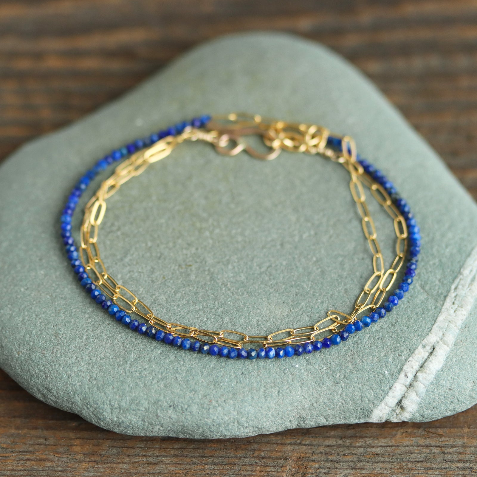 Lapis Lazuli Wrap Bracelet or Necklace With Dainty Gold Chain
