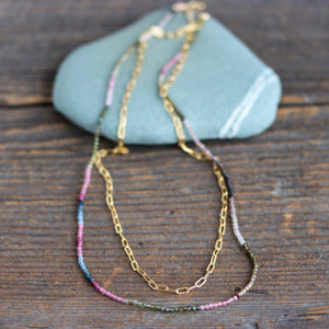 Watermelon Tourmaline and Gold Wrap Necklace