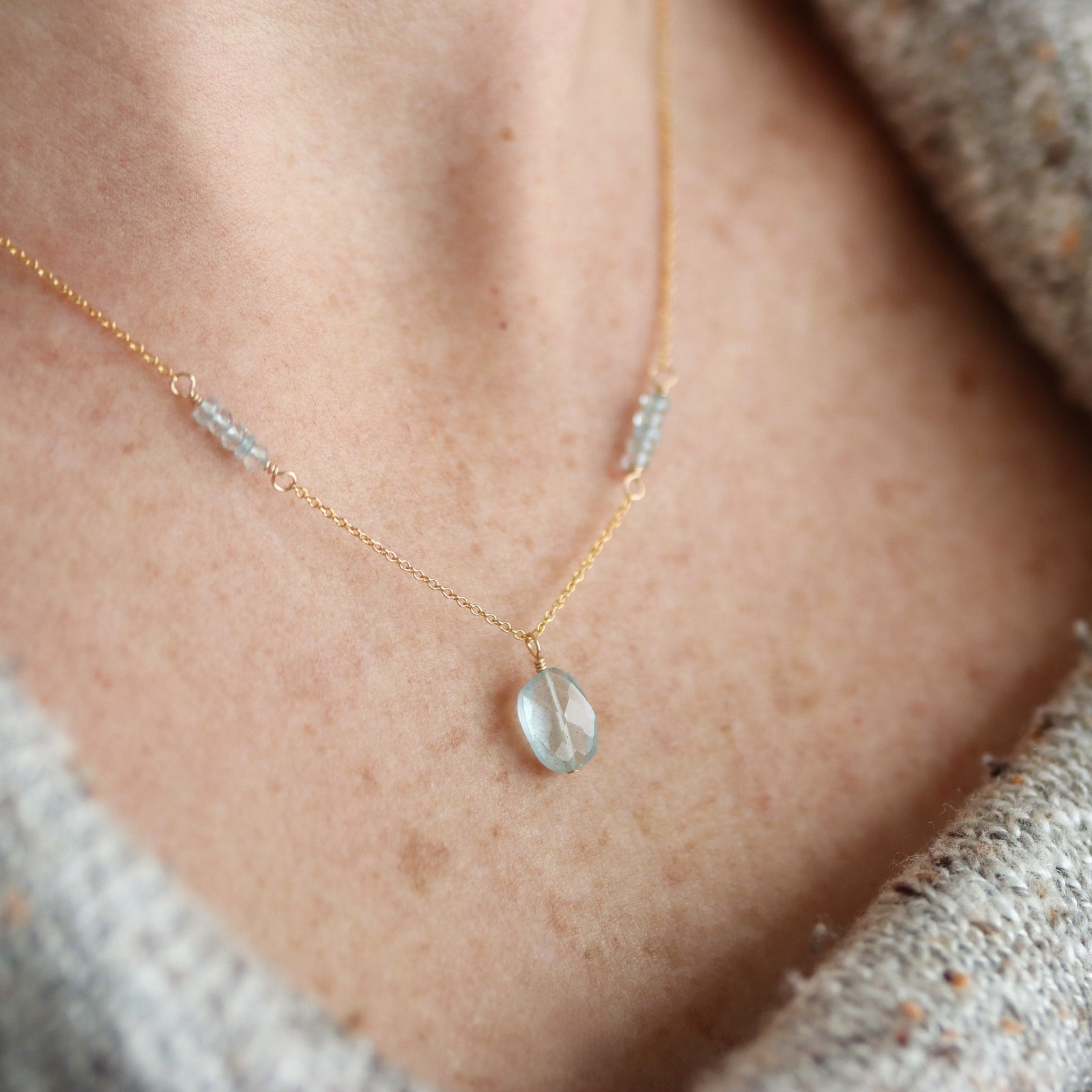 Aquamarine Necklace on Gold Fill Chain