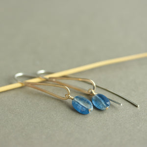 Kyanite Earrings on a Mixed Metal Teardrop Dangle