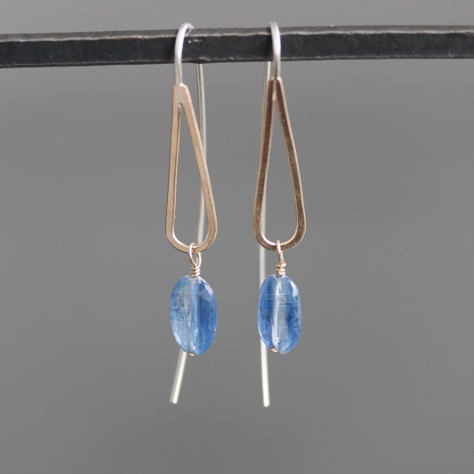 Kyanite Earrings on a Mixed Metal Teardrop Dangle