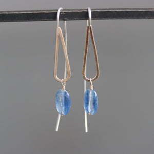 Kyanite Earrings on a Mixed Metal Teardrop Dangle