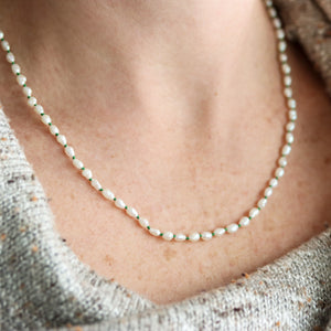 Keshi Pearl Knotted Necklace on Green Silk