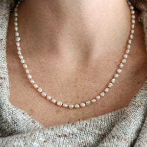 Keshi Pearl Knotted Necklace on Red Silk