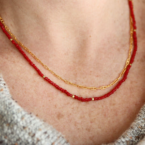Vintage Red Glass and Gold Fill Wrap Necklace
