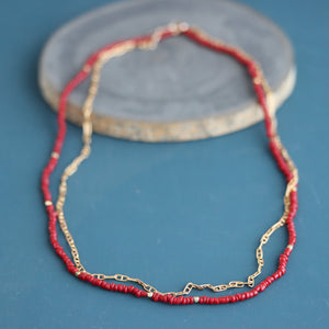 Vintage Red Glass and Gold Fill Wrap Necklace