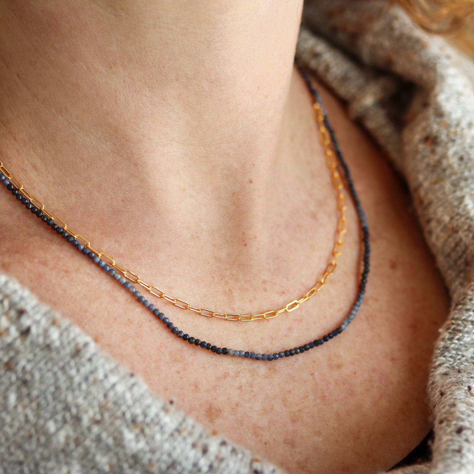Sapphire Wrap Necklace on Gold Chain
