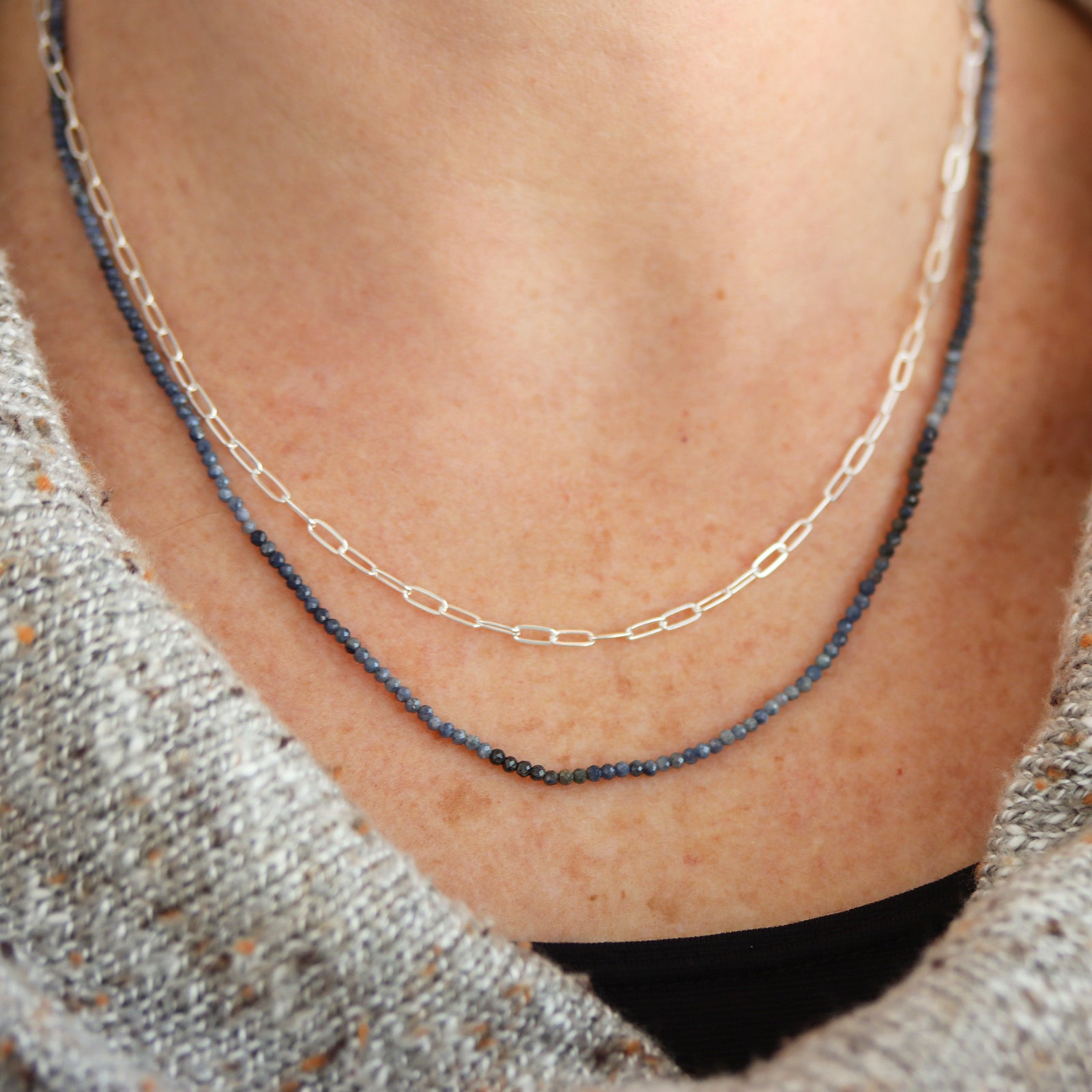 Sapphire Wrap Necklace on Silver Chain