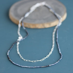 Sapphire Wrap Necklace on Silver Chain