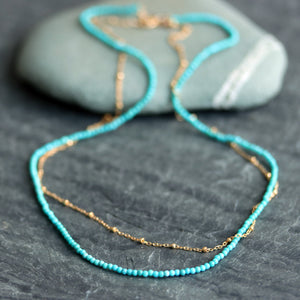 Turquoise and Gold Chain Wrap Necklace