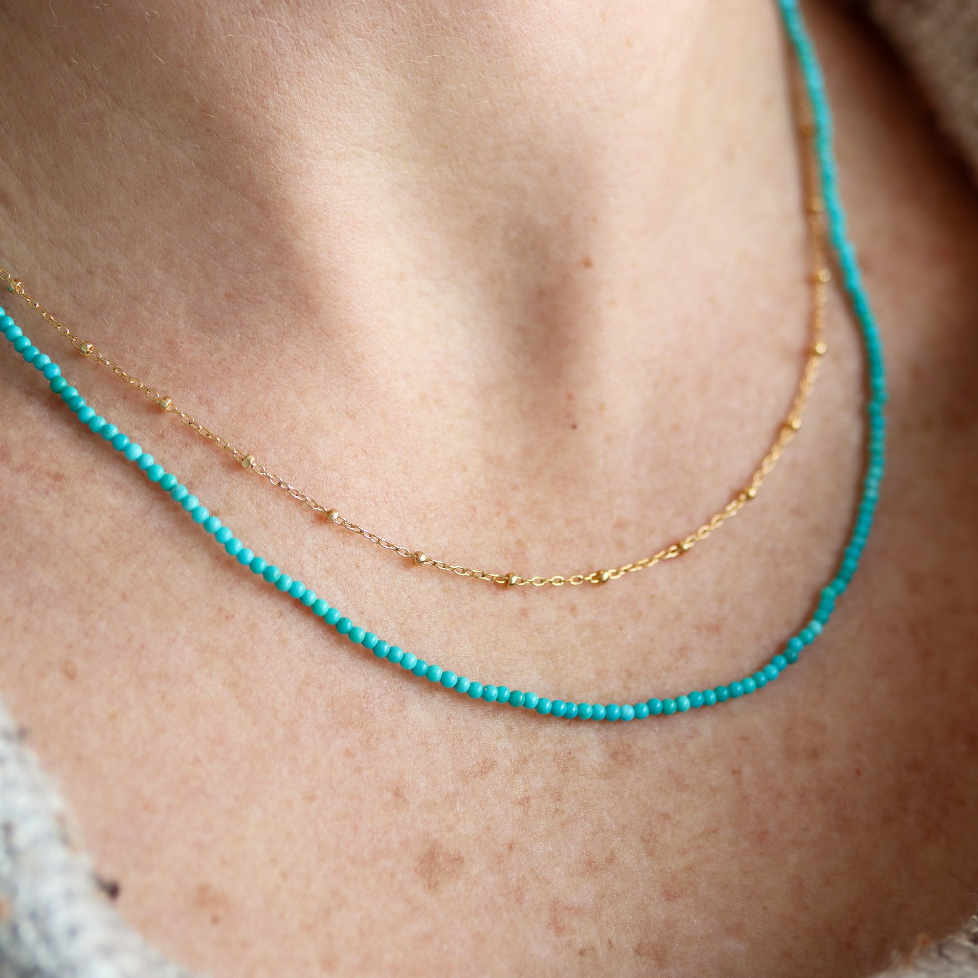 Turquoise and Gold Chain Wrap Necklace
