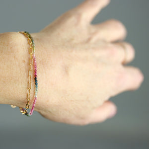 Watermelon Tourmaline and Paperclip Chain Wrap Bracelet