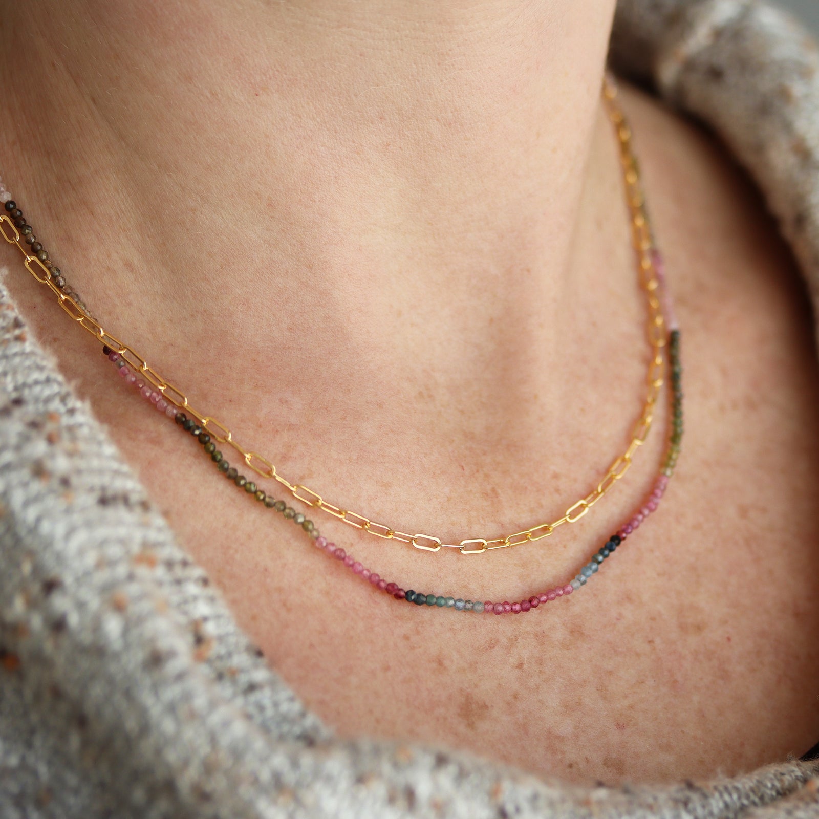 Watermelon Tourmaline and Gold Wrap Necklace