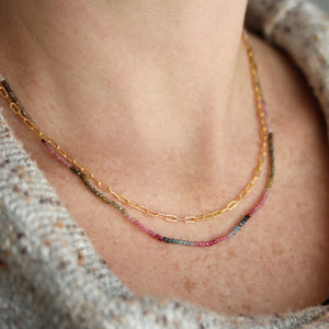 Watermelon Tourmaline and Gold Wrap Necklace