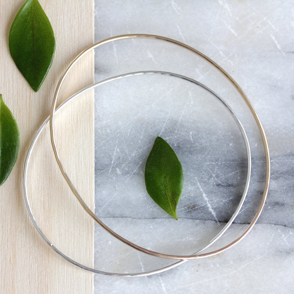 Oval Bangle - Hammered Oval Slip On Bracelet, Great For Layering