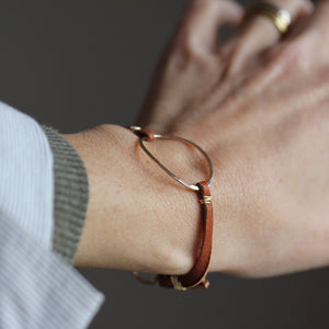Olivia Circle Bracelet on Leather Cord, Handmade in Either Sterling Silver or 14k Gold Fill