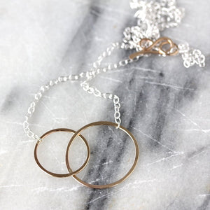 Mima Necklace - Asymmetrical Linked Circle Necklace, Delicate Hammered Circles on Chain