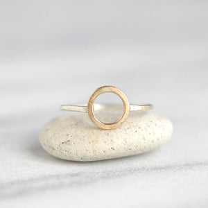 Io Ring - Delicate 14k Yellow or Rose Gold Circle With Sterling SIlver Band