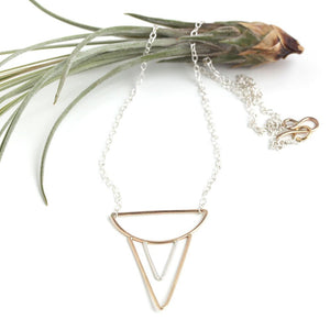 Sheartail Necklace, Handmade Geometric Pendant Design With Layered Triangles and Delicate Chain