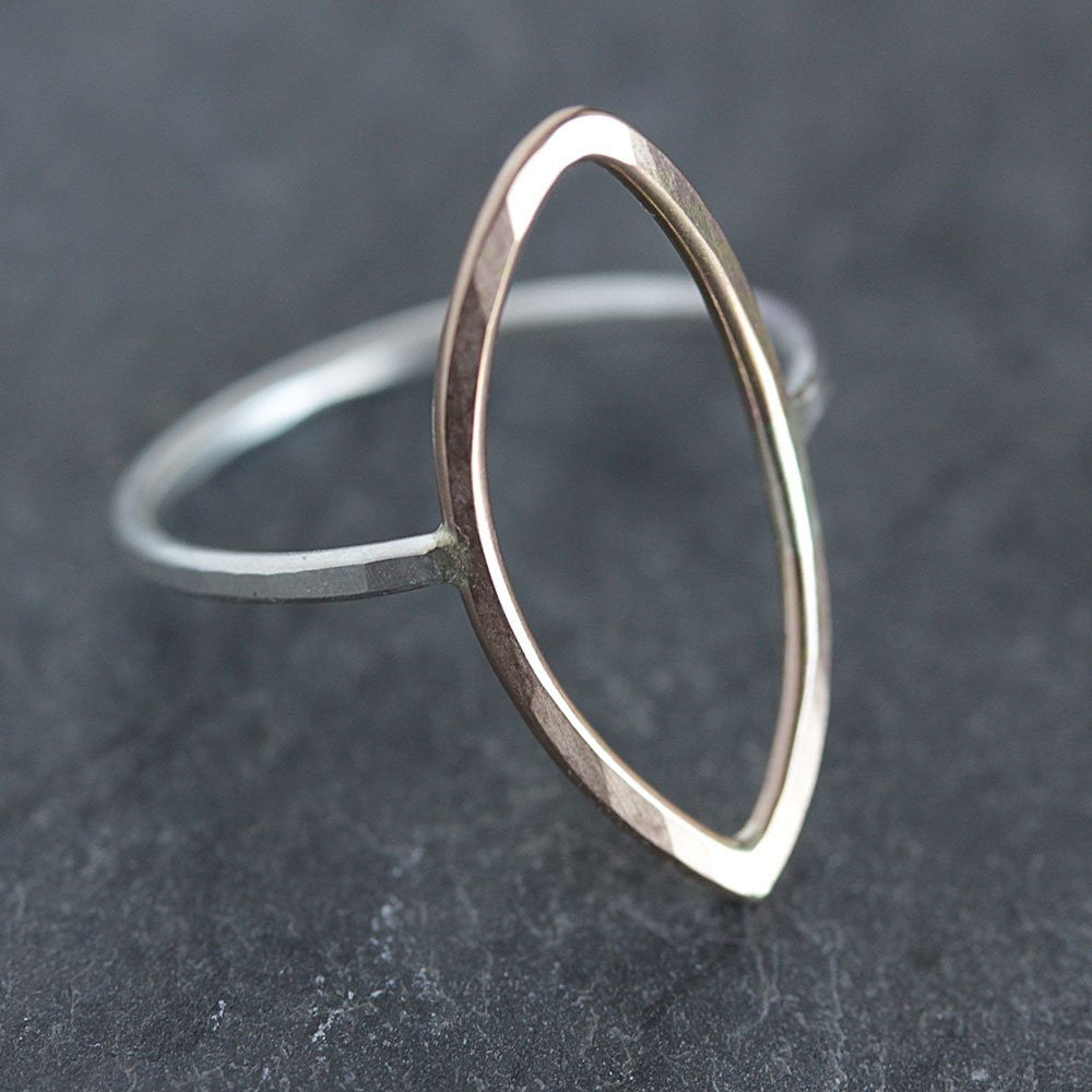 Seer Ring - Simple Hammered Open Ellipse Shape on a Slim Band