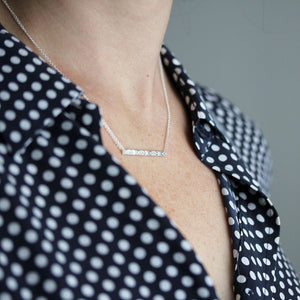 Emily Necklace - Reversible Bar Necklace With a Floral Pattern on one Side and Smooth on the Other