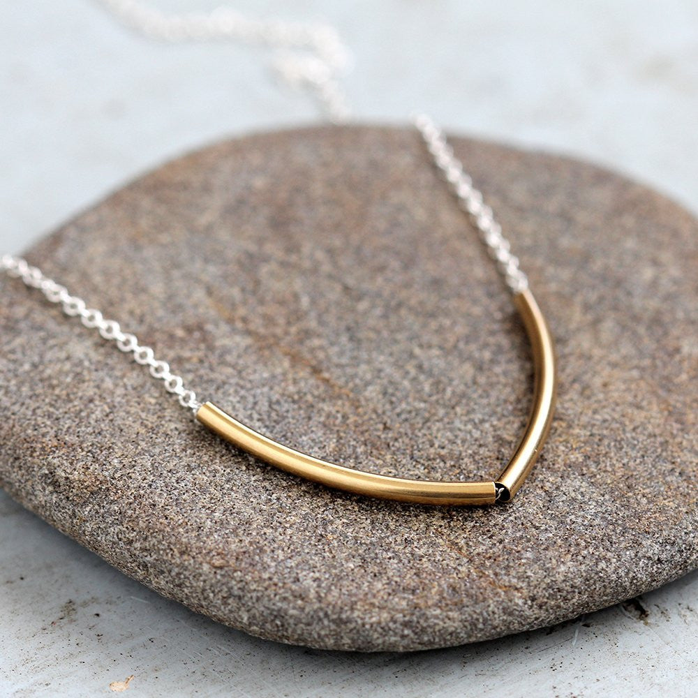 Small Point Necklace - Coupled Jointed Tube Necklace on Delicate Chain