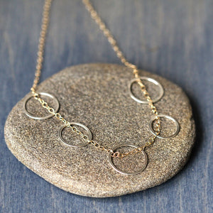 Skipping Stone Necklace - Delicate Multiple Circle and Chain Necklace