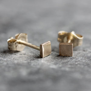14k Square Post Earrings - Simple Geometric Studs in Solid 14k Yellow Gold