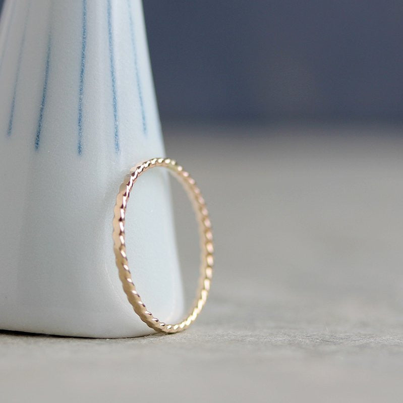 Simple Twist Band - Textured Stacking Ring in Sterling Silver or 14k Gold