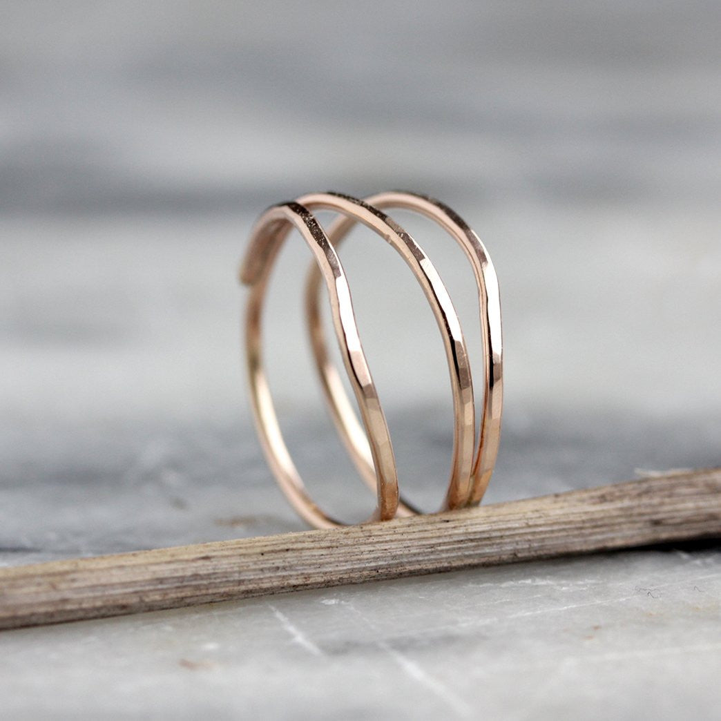Triple Wrap Ring - Hammered Multi Band Ring in Sterling Silver or 14k Gold Fill