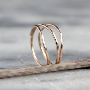 Triple Wrap Ring - Hammered Multi Band Ring in Sterling Silver or 14k Gold Fill