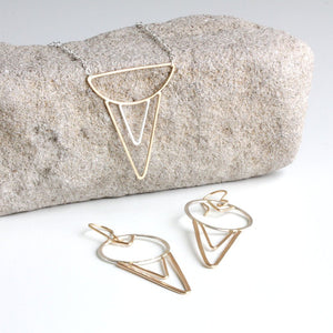 Sheartail Necklace, Handmade Geometric Pendant Design With Layered Triangles and Delicate Chain