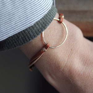 Olivia Circle Bracelet on Leather Cord, Handmade in Either Sterling Silver or 14k Gold Fill