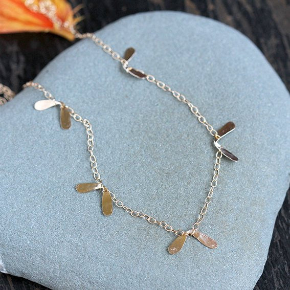 Flutter Necklace - Delicate Hammered Petal Necklace, Handmade and Inspired by Nature