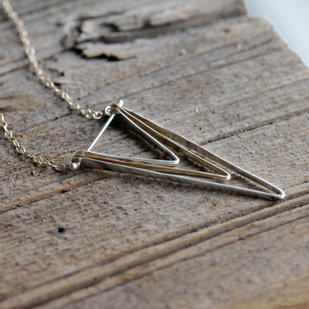 Deepest Depths Necklace - Long Handmade Triple V Necklace in Sterling Silver and 14k Gold Fill 
