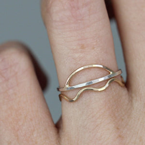 Seaside Stacking Ring Set, 1 Sunrise and 1 Wave Ring, For Beach Lovers and Sun Worshippers