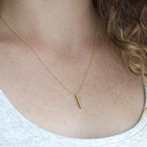 Pillar Necklace With Sterling Silver, Rose or Yellow 14k Gold Fill Pendant, Minimalist Bar Necklace