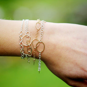 Friendship Bracelet - Linked Delicate Hammered Circles on Double Chains