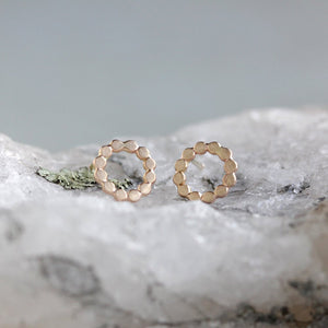 Orbit Posts - Simple and Geometric Textured Circle Post Earrings in 14k Gold or Sterling SIlver