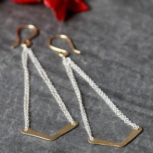 Chevron Swing Earring - Delicate Chevron Charm on Simple Chain and Handmade French Hooks